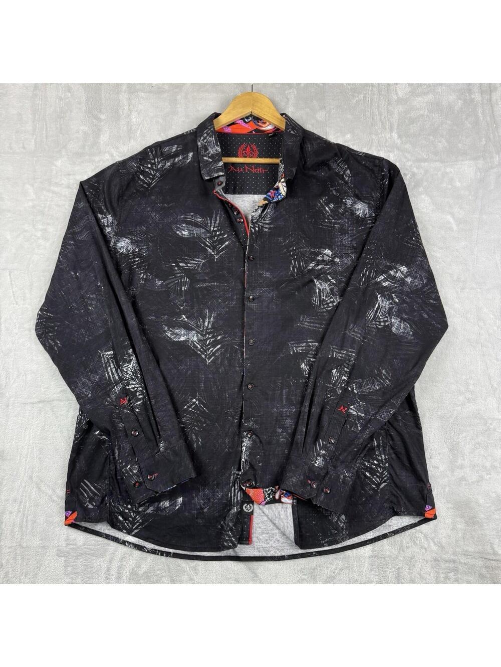 Au Noir Black Abstract Print Button Up Shirt 4XL Soft Stretch Designer upscale